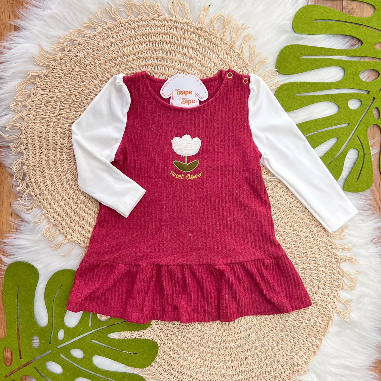 Vestido Manga Longa Sweet Flower - Bordo
